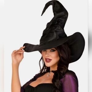 Black Deluxe Velour Velvety Ruched Witch Hat Measures Approx. 18" x 22" tall
